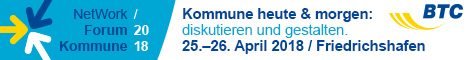 Schon mal echtes Nett-Working versucht?
Das BTC NetWork Forum Kommune steht für den Austausch
und das Netzwerken auf Augenhöhe. Schwerpunktthema
in diesem Jahr: Digitalisierung. Wir möchten Ihnen mit
unserem Programm und dem Angebot unserer Partner
Anregungen geben, was heute schon geht, welche Perspektiven
erwachsen können und worauf Sie im Sinne einer mittel- und
langfristigen Planung achten sollten.
Kommen Sie am 25./26. April nach Friedrichshafen,
wir freuen uns auf Sie.
Mehr Informationen unter:
https://www.btc-networkforum-kommune.com/?wmc=NWF-18-NL-K21