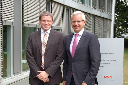 ThEE-Geschäftsführer Thomas Walther (l.) auf Antrittsbesuch bei seinem neuen Aufsichtsratsvorsitzenden Stephan Lommetz.