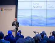 Microsoft-CEO Satya Nadella kündigte in Berlin Cloud-Dienste aus deutschen Rechenzentren an.