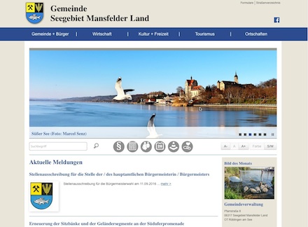 Dank Responsive Design lässt sich die neue Website der Gemeinde Seegebiet Mansfelder Land auch auf einem mobilen Endgerät optimal abrufen.