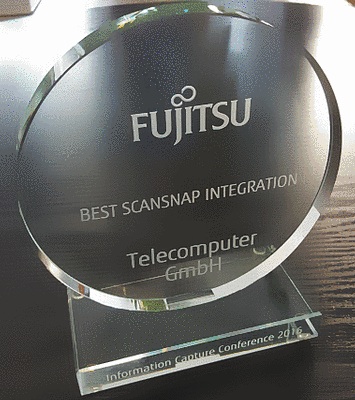 Telecomputer hat den Best ScanSnap Integration Award von Fujitsu erhalten.