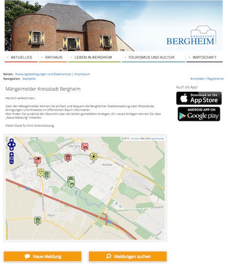 Die Stadt Bergheim hat nun einen eigenen Mängelmelder.