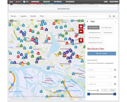 Alle staatlichen Schulen in Hamburg lassen sich jetzt auf einer virtuellen Karte anzeigen.