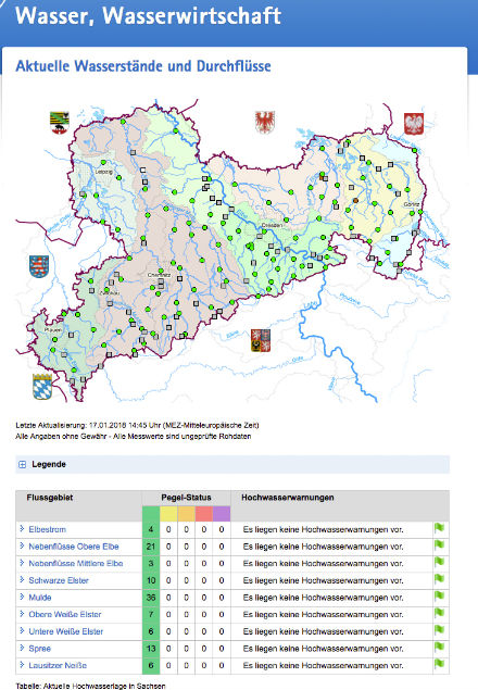 Landeshochwasserzentrum (LHWZ) Sachsen überwacht die Pegel der sächsischen Gewässer mithilfe des Hochwasserinformations- und -managementsystem (HWIMS). 