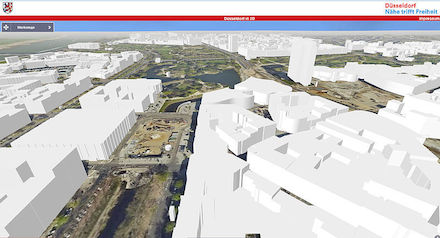 Ein 3D-Stadtmodell bietet Düsseldorf im Internet an.
