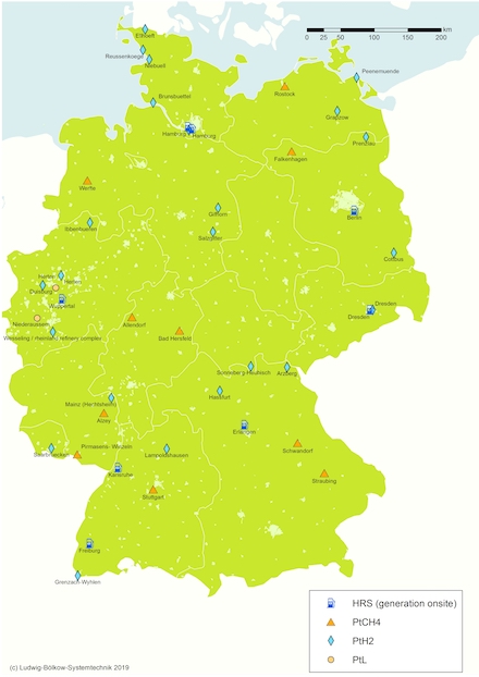 In Deutschland sind Power-to-Gas-Anlagen mit einer elektrischen Gesamtleistung von über 55 Megawatt in Betrieb oder in Planung.