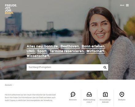 Ein prominent platzierter Suchschlitz auf der Startseite von Bonns neuem Internet-Auftritte führt nun noch schneller zu den gewünschten Informationen.