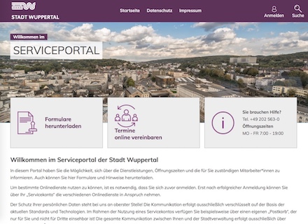 Sukzessive will die Stadt Wuppertal ihr neues Serviceportal um Verwaltungsdienstleistungen erweitern.