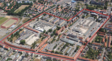 Luftbild der ehemaligen Lagarde-Kaserne in Bamberg (roter Rahmen).