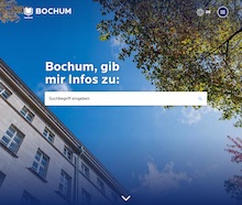 Die Startseite des Bochum-Portals ist im Design einer Suchmaschine gehalten, um dem Nutzer gleich die Möglichkeit zu bieten, gezielt nach seinem Anliegen zu suchen. 