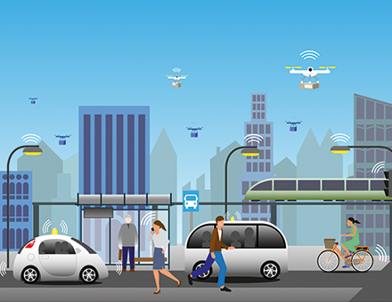 Vernetzte Mobilität in der Smart City.