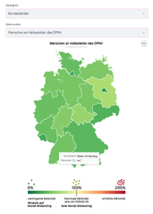 Die Karte zeigt tagesaktuell, in welchem Maß Social Distancing in den einzelnen Bundesländern eingehalten wird. 