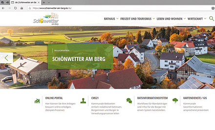 Beispiel-Website der fiktiven Kommune Schönwetter am Berg.