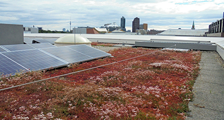 Die Photovoltaikanlage auf dem Dach erzeugt klimafreundlichen Strom für die Landesvertretung Baden-Württemberg in Berlin. 