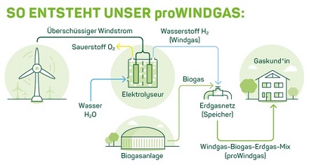 So entsteht nach Angaben von Greenpeace Energy die Zusammensetzung von proWindgas.