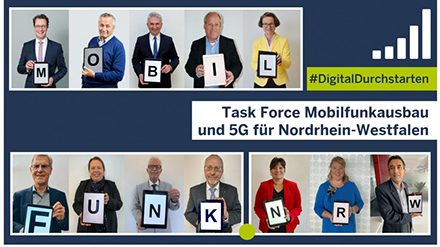 Auf Initiative von Digitalminister Andreas Pinkwart haben die nordrhein-westfälische Landesregierung, kommunale Spitzenverbände und Mobilfunknetzbetreiber die Task Force „Mobilfunkausbau und 5G“ gegründet.