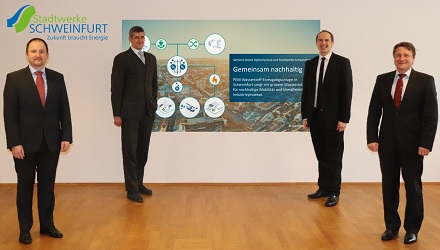 Zum Projektstart zur Forcierung von grünem Wasserstoff trafen sich Vertreter von Siemens Smart Infrastructure und den Stadtwerken Schweinfurt.