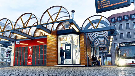 Die stationäre Brennstoffzelle in der Bamberger Innenstadt versorgt das Stadtquartier um den Busbahnhof mit grünem Strom.