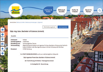 Die Stadt Nienburg setzt auf integrierte Stellenanzeigen.