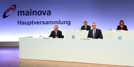 Das Podium der Mainova-Hauptversammlung 2021.