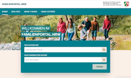 Screenshot der Startseite des Familienportal.NRW.