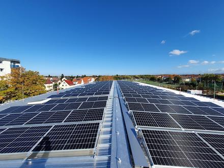 Den ganzen Tag auf dem Dach liegen und Sonne tanken – das tun die 184 monokristallinen Hochleistungsmodule auf der Gretje-Ahlrichs-Schule in Mannheim.