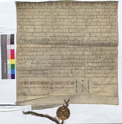 Stadtarchiv Aachen: Digitalisat einer Urkunde Friedrichs II. aus dem Jahr 1215. 