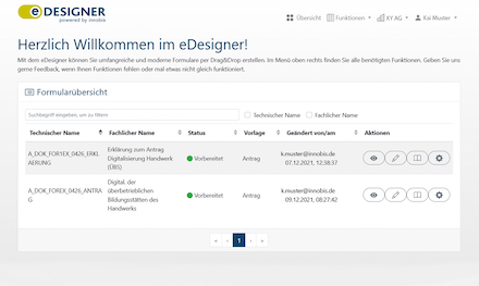 Der Arbeitsplatz im innobis eDesigner.