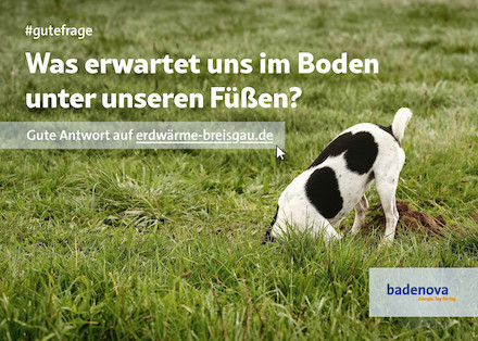 Eines der Plakate, mit denen BadenovaWÄRMEPLUS auf seine neue Website zum Projekt Erdwärme-Breisgau aufmerksam macht.