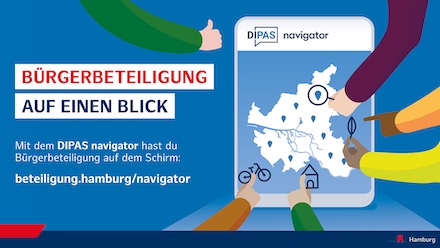 Der Hamburger DIPAS navigator informiert mit einem Klick umfassend über die Bürgerbeteiligung in der Freien und Hansestadt.