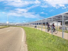 Visualisierung der neuen Solar-Radwegüberdachung an der Messe Freiburg. 