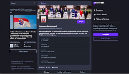 Die hessische Staatskanzlei und mehrere Ministerien des Landes nutzen jetzt den Mikroblogging-Dienst Mastodon.