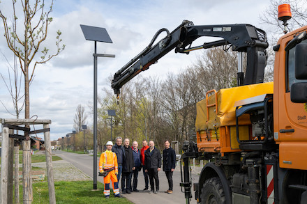 Inbetriebnahme der ersten Solarleuchten in Leipzig.