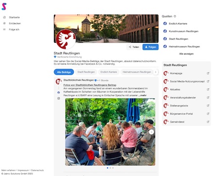 Die Stadt Reutlingen gewährt auf der Plattform Stage datenschutzkonform Einblick in ihre Social-Media-Beiträge.