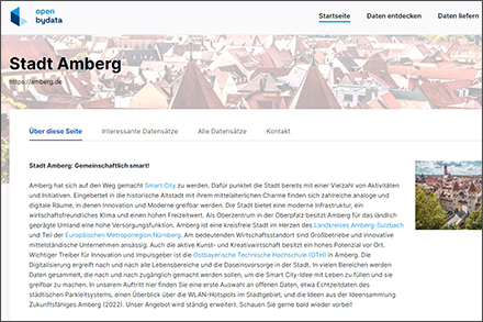 Das bayerische Open-Data-Portal erlaubt es partizipierenden Kommunen, jeweils eigene, individuelle Präsenzen einzurichten. Hier das Beispiel Amberg.