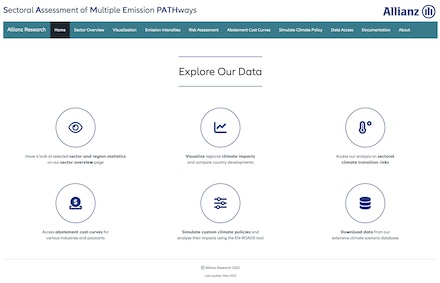 Allianz SAMEpath: Das Online Tool vergleicht weltweit verschiedene Klimaszenarien.