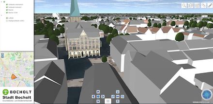 Das Geoportal Bocholt-Maps enthält auch ein 3D-Stadtmodell.