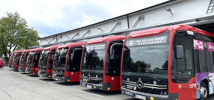Nachwuchs der Stadtwerke Konstanz: Acht der insgesamt 23 neuen E-Gelenkbusse sind bereits im Linienbetrieb im Einsatz.